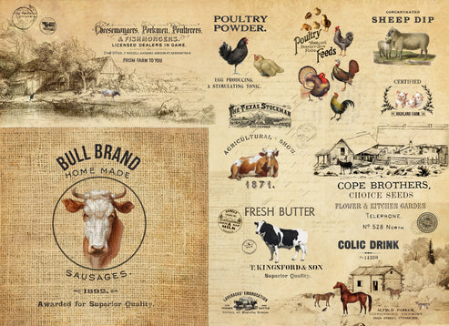 Barnyard Masterboard - Roycycled Decoupage Paper FREE SHIPPING