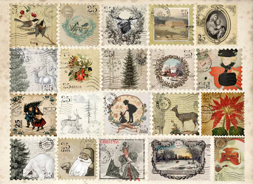 Christmas Postage - Roycycled Decoupage Paper FREE SHIPPING