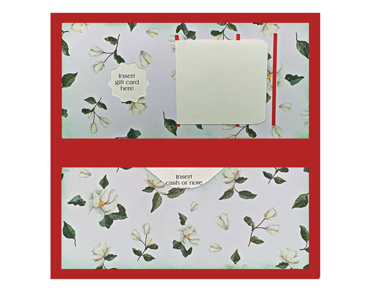 CHRISTMAS - Ladies "Wallet" Gift Card/Money Holder - Red with White/Green Floral