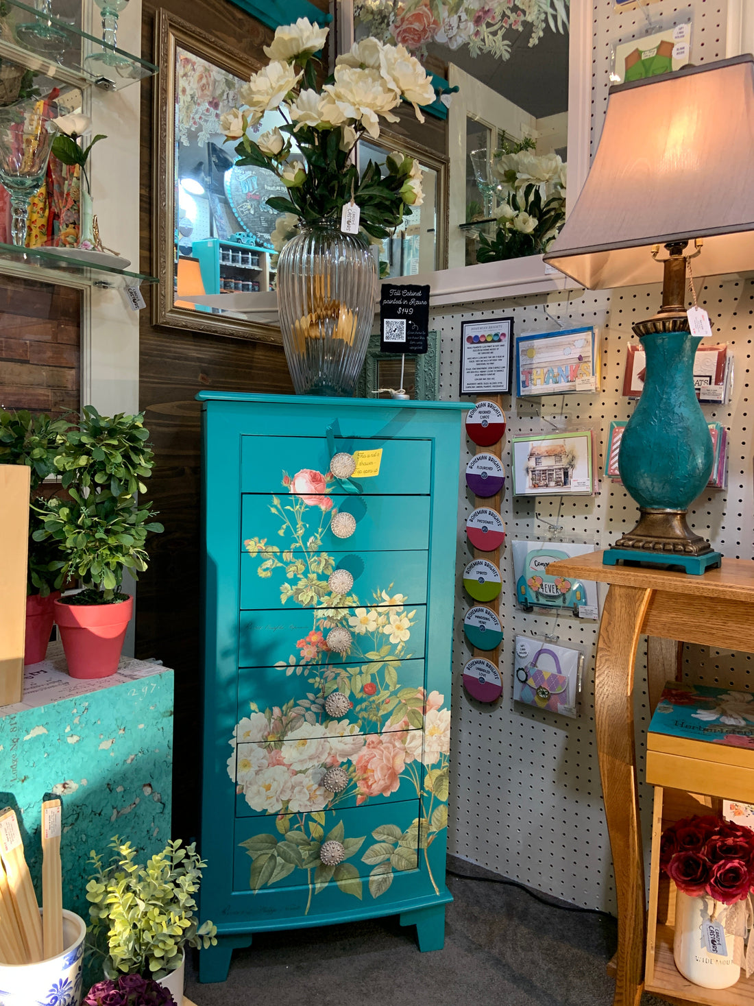 Vintage Jewelry Armoire Makeover: From Yard Sale Find to Floral Showpiece