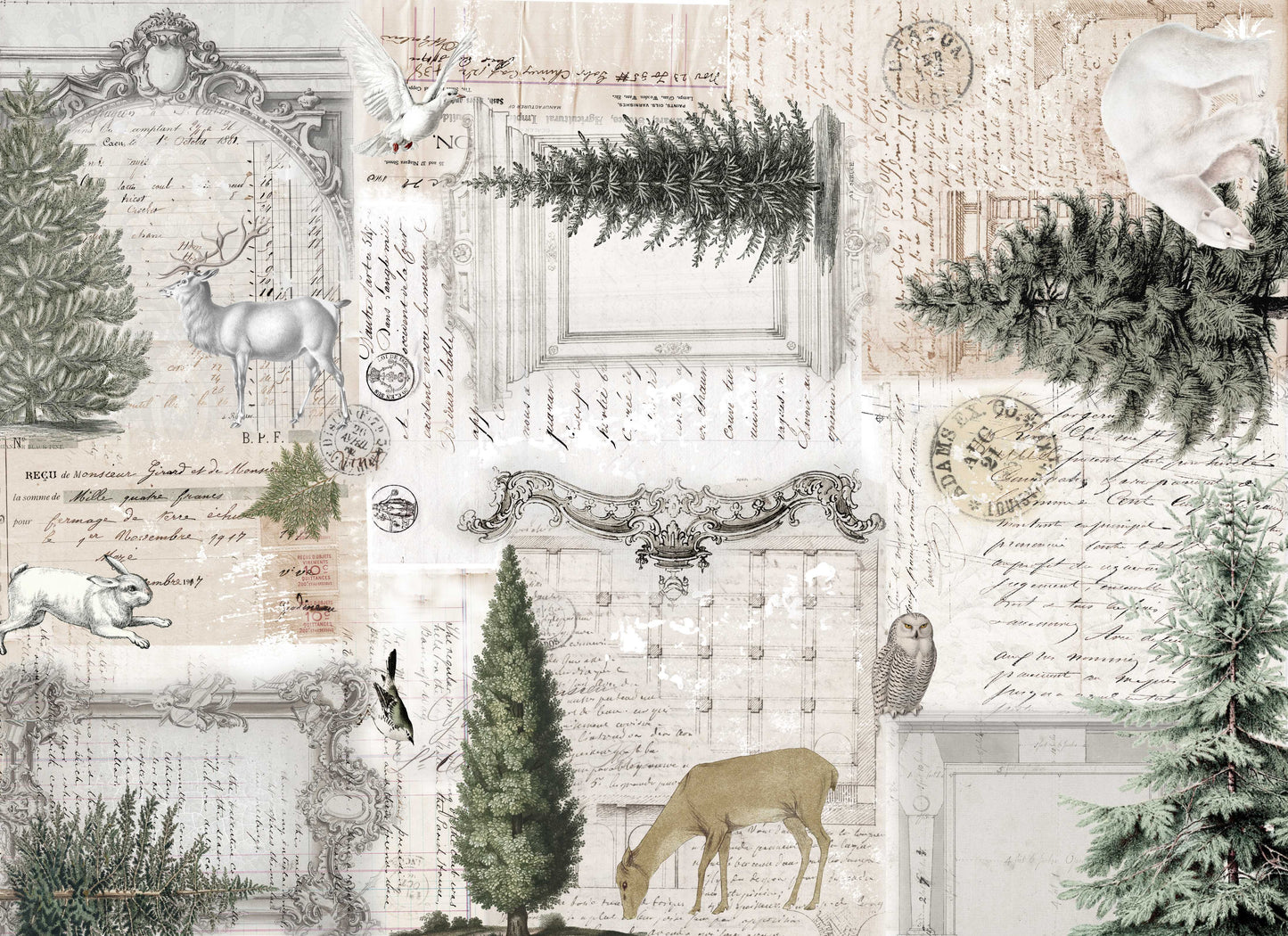 Neutral Christmas Masterboard - Roycycled Decoupage Paper FREE SHIPPING