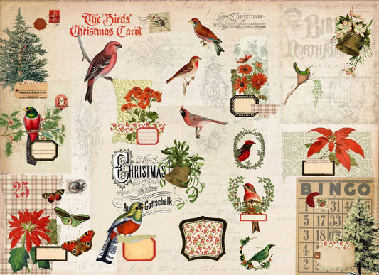 Christmas Flock Masterboard - Roycycled Decoupage Paper FREE SHIPPING