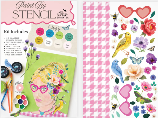 DIY Paint by Stencil Mixed Media Canvas and Collage Set